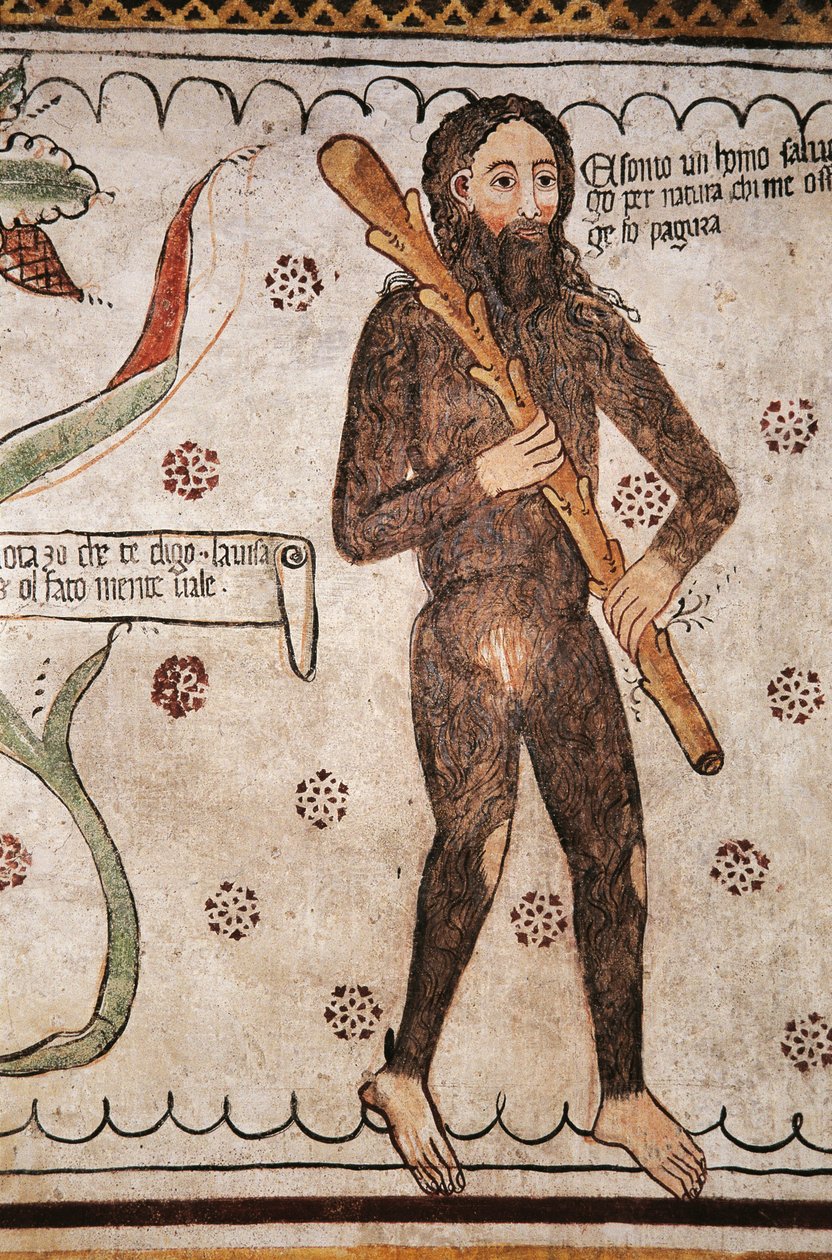 Ich bin ein wilder Mann von Natur, diejenigen, die mich beleidigen, werde ich in Angst versetzen, Fresko, Homo Salvadego Museum, Sacco, Cosio Valtellino, Lombardei, Italien von Benjamin Baud