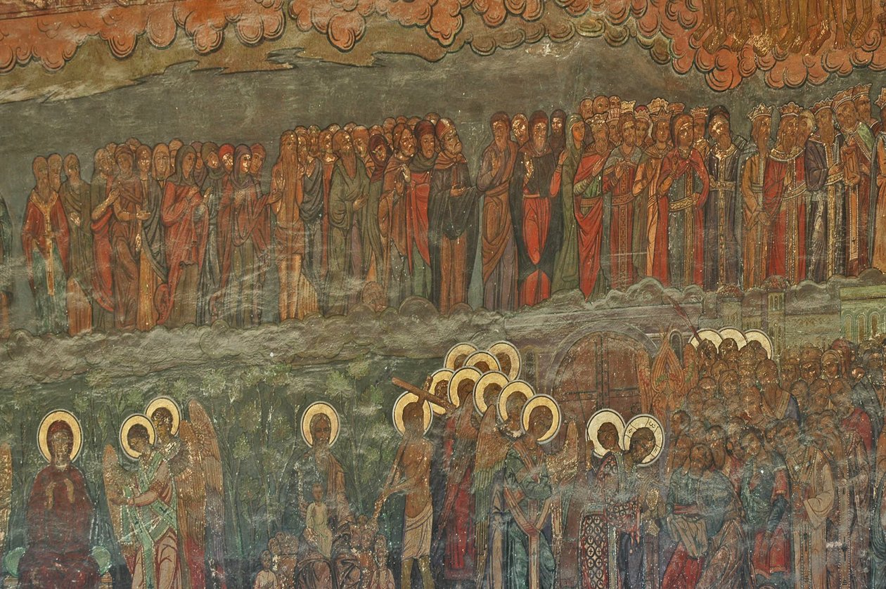 Europa, Rumänien, Bukarest, Patriarchale Orthodoxe Kathedrale (1656), Wandfresko neben dem Eingang von Unbekannt