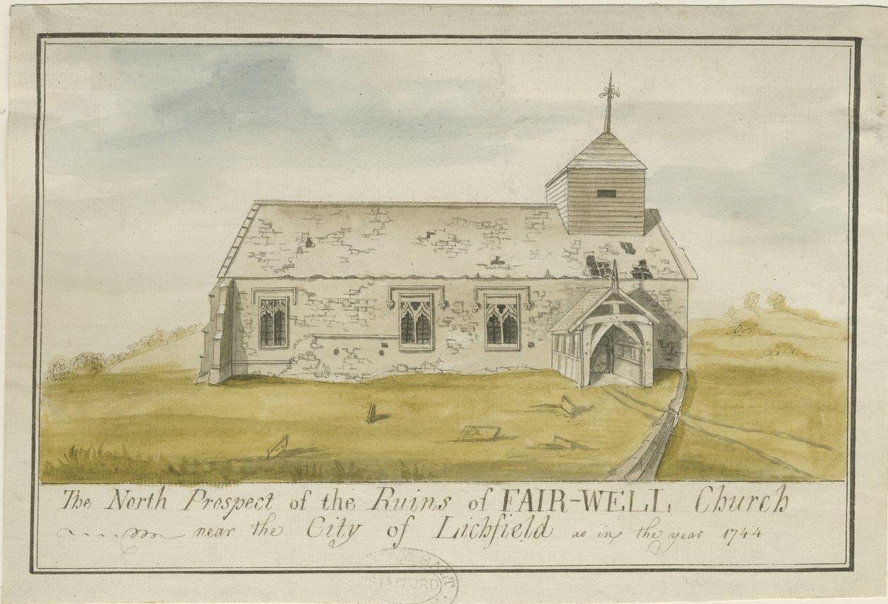 Farewell Kirche: Farbige Tuschzeichnung, 1744 von Unbekannt