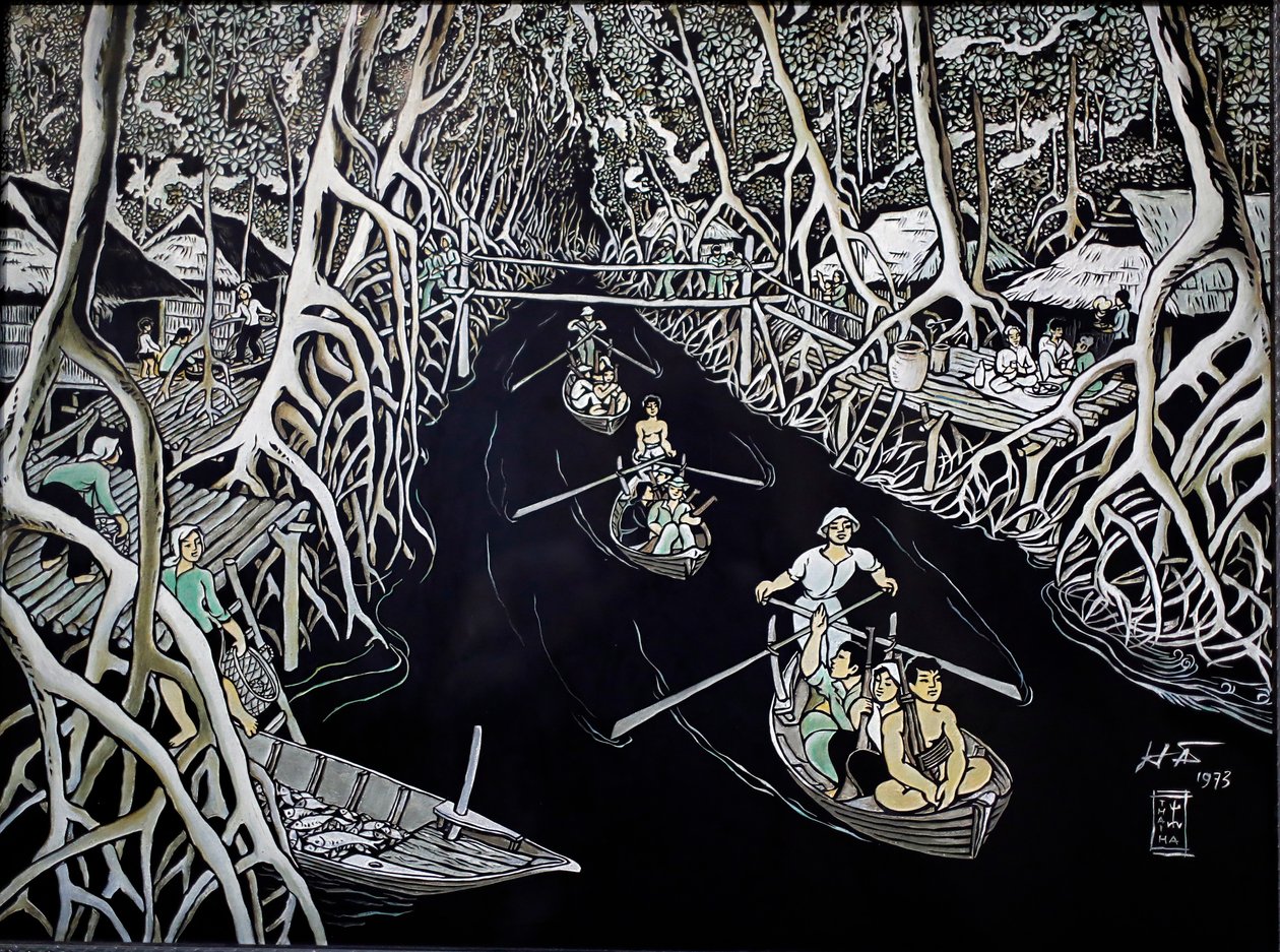 Kunstmuseum, Ca Mau Guerrillas von Thai Ha, Lackgravur, Ho-Chi-Minh-Stadt, Vietnam, 2018 von Josef Eberz