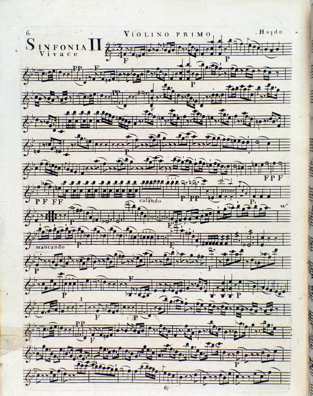 Erste Seite der Partitur für Violine in Sinfonie Nr. 2 von J. Haydn von Unbekannter Künstler