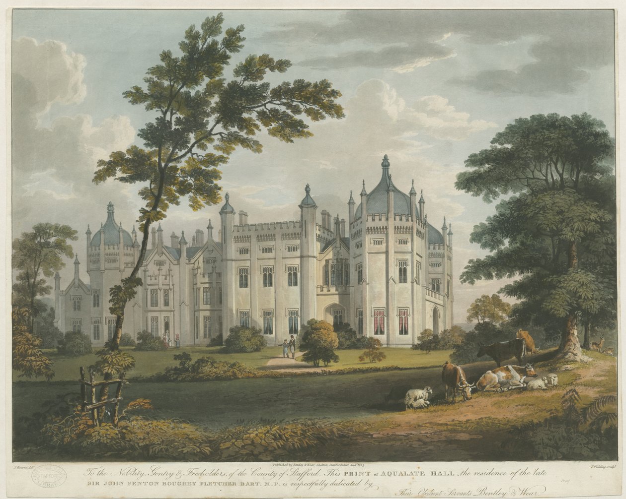 Forton - Aqualate Hall: getönte Aquatinta-Radierung, undatiert [um 1814] von Unbekannt