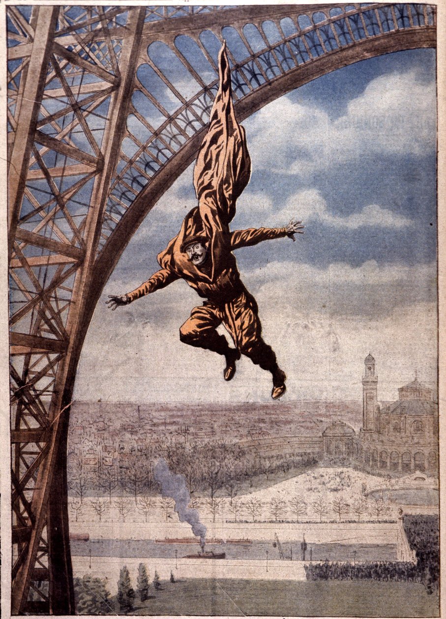 Franz Reichelt starb beim Testen seines "Fallschirmmantels" vom Eiffelturm von Unbekannter Künstler