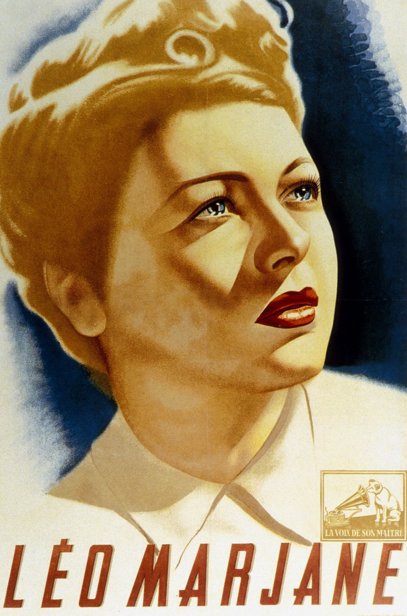 Französischer Sänger Leo Marjane auf einem Plakat von Andre von Unbekannt