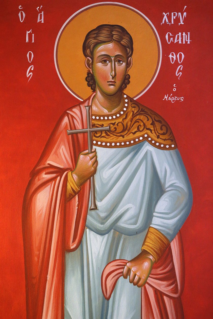 Fresko in der Heilig-Kreuz-Kirche, Pedoulas. Heiliger Chrysanthos, 20150510, Pedoulas, Zypern von Unbekannt
