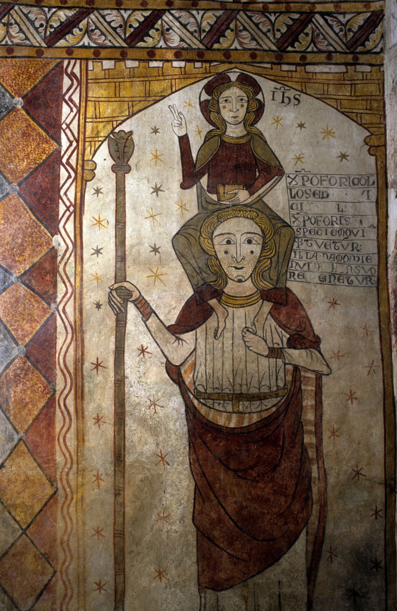 Fresko des Ferrande-Turms in Pernes-les-Fontaines (Pernes les Fontaines, Vaucluse (84) aus dem 13. Jahrhundert: Heiliger Christophorus trägt Christus von Unbekannt