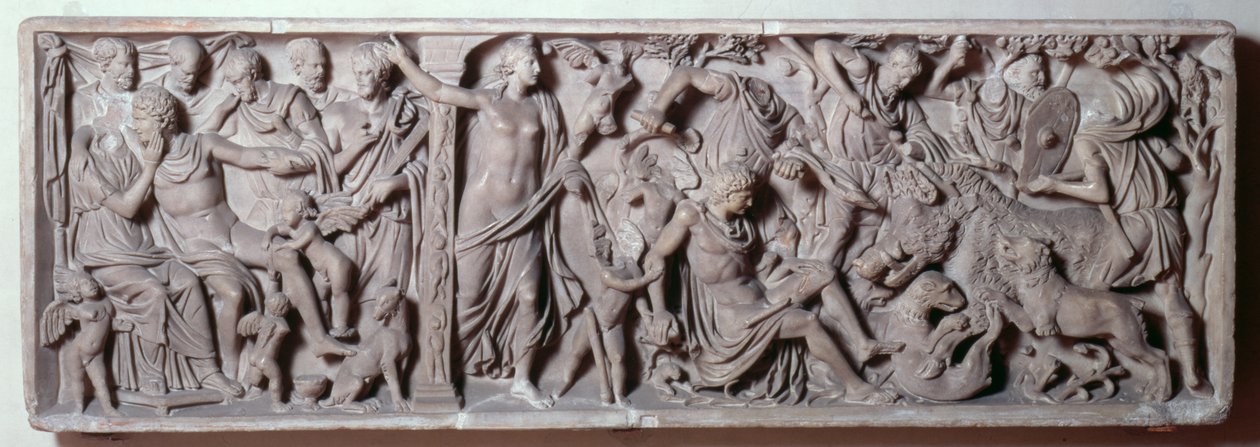 Vorderseite eines Sarkophags, der den Tod des Adonis darstellt, römisch, 2. Jahrhundert von Unbekannt