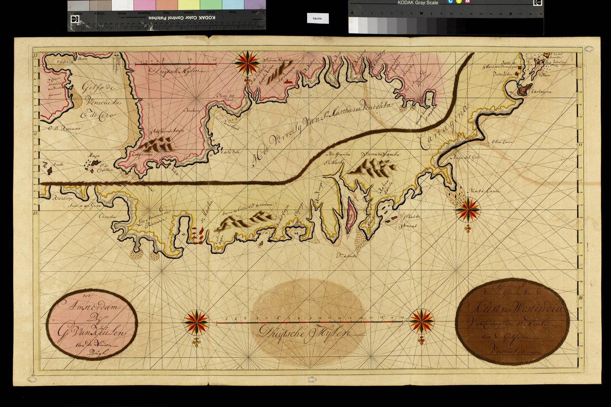 Geographische Karte: Darstellung von Cartagena in Kolumbien, erstellt vom niederländischen Kartographen Gerard van Keulen (1678-1726) 1709-1713. Biblioteca Angelica, Rom von Unbekannter Künstler