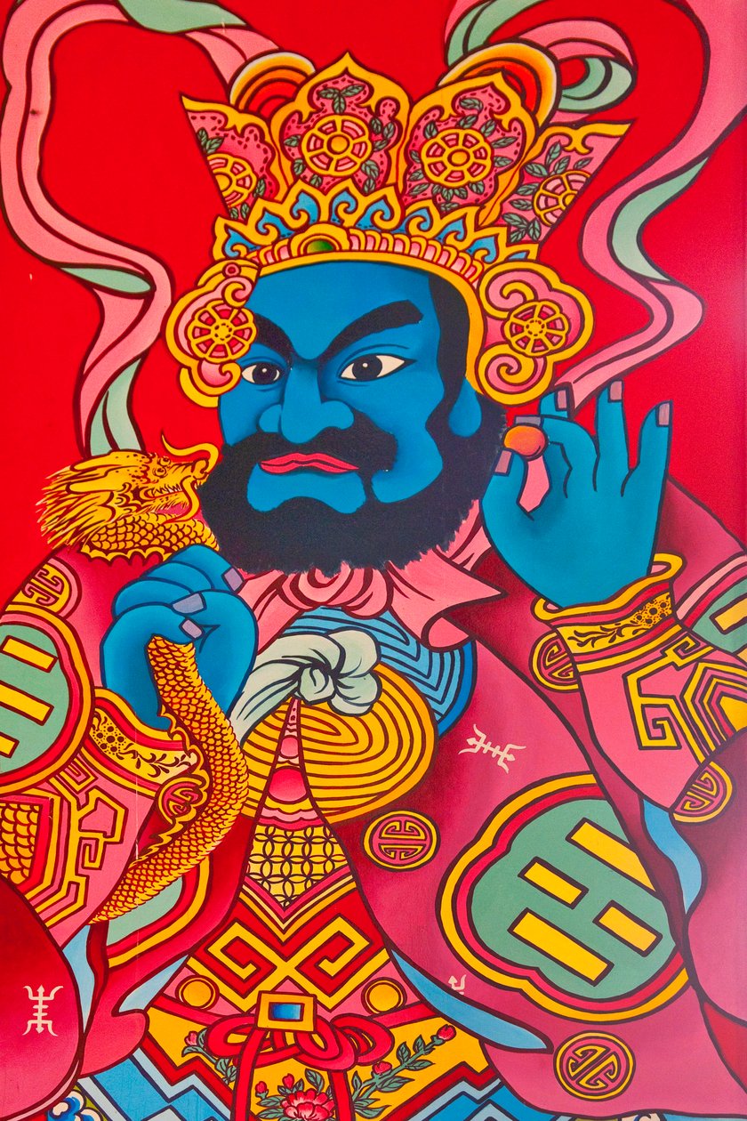 Wächterfiguren im chinesischen Fukinese-Tempel, Yangon, Myanmar, Asien (Foto) von Unbekannter Künstler