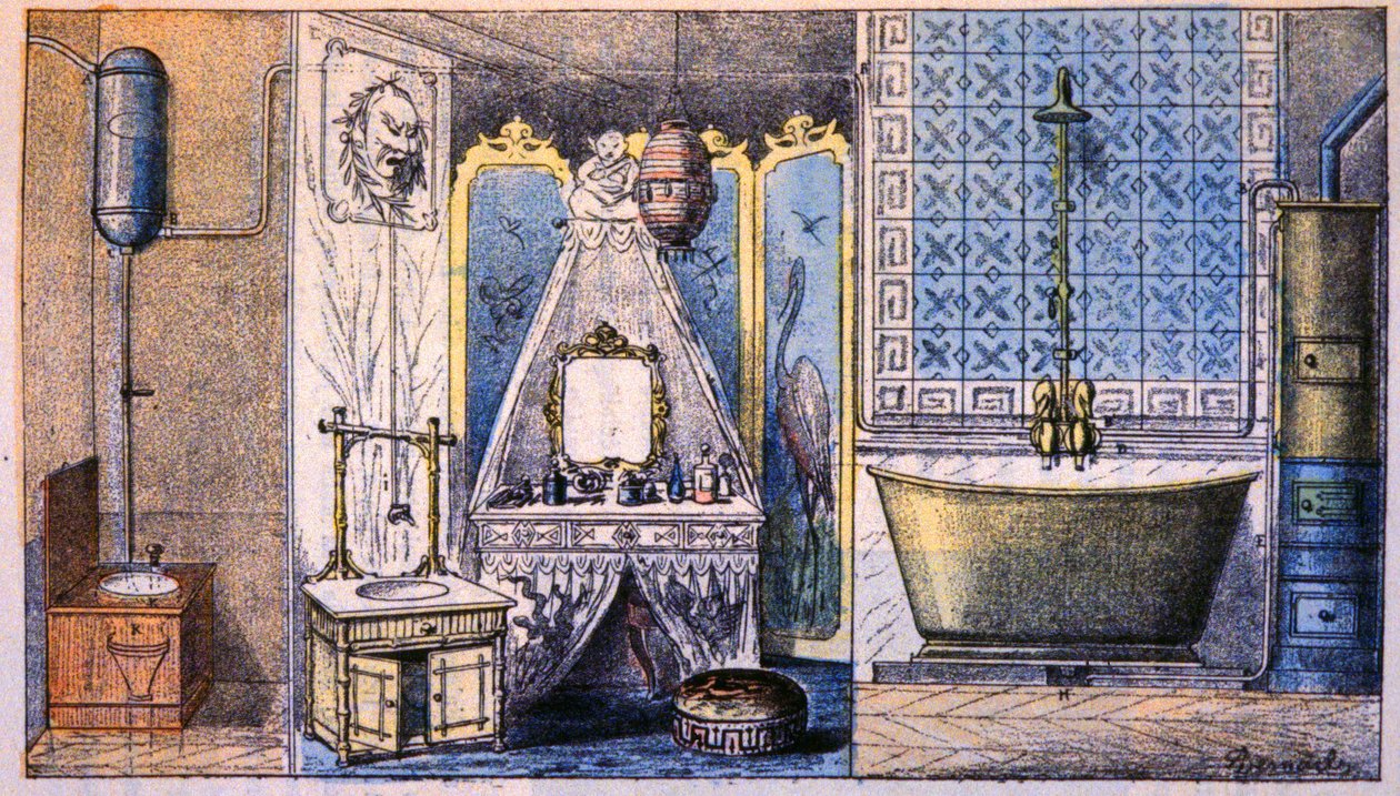 Wohnungsmanagement: Toilette, Badezimmer und Bad, um 1870 von Unbekannter Künstler