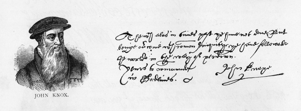 Handschrift und Unterschrift von John Knox aus einem Brief aus Dieppe an William Cecil, um Erlaubnis zu bitten, England zu besuchen von Unbekannt
