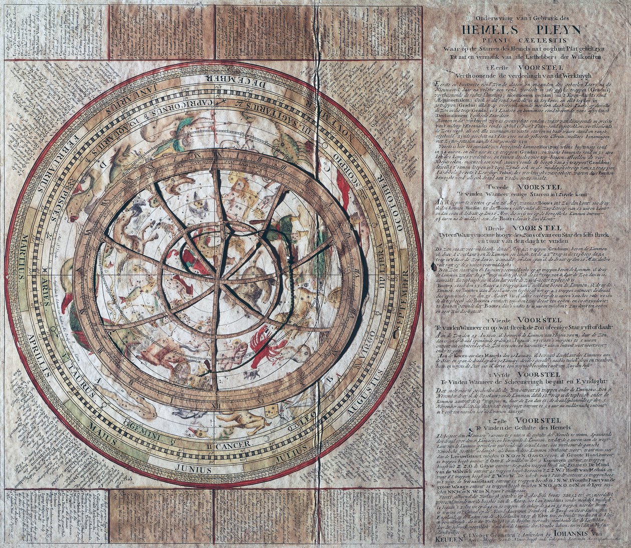 Hemels Pleyn Plani Caelestis, Himmelskugel mit Astrolabium, Kupferstich von Johannes van Keulen von William M. Timlin