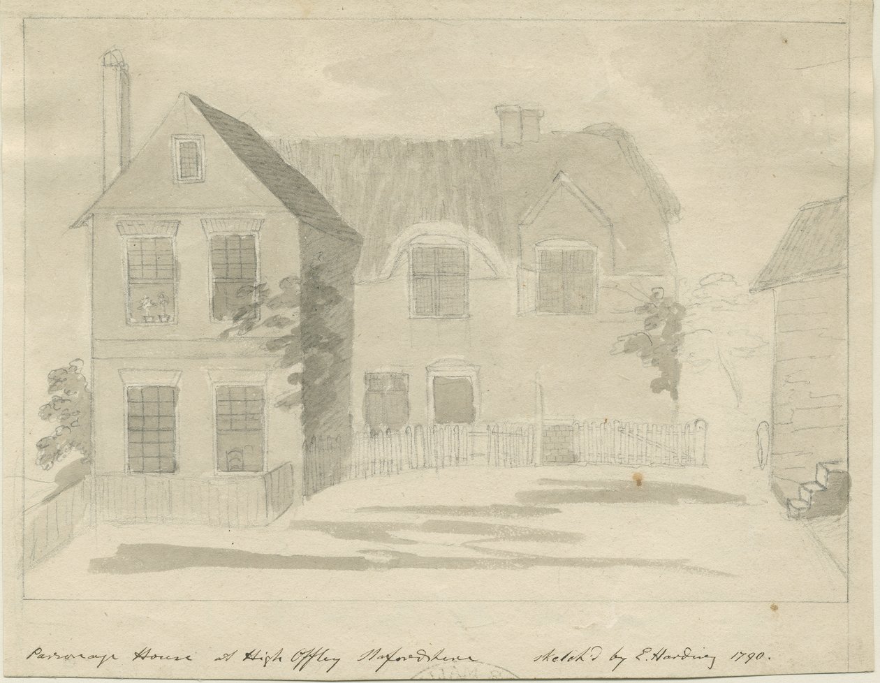 High Offley - Pfarrhaus: Bleistift- und Waschzeichnung, 1790 von Unbekannt