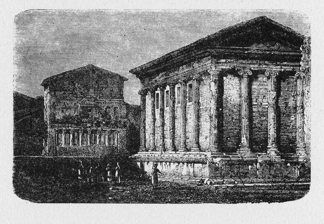 Geschichte des antiken Rom. Der Tempel des Portunus ist ein antikes Gebäude in Rom, Italien, der Haupttempel, der dem Gott Portunus in der Stadt gewidmet ist. von Unbekannt