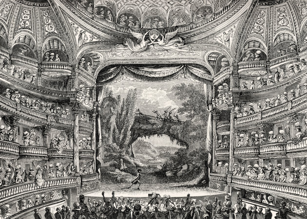 Geschichte des Theaters: Das Variétés Amusantes Theater in Paris (jetzt das Théâtre-Français) von Unbekannter Künstler