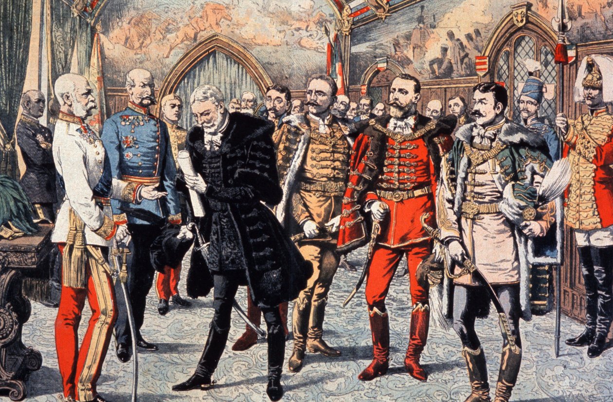 Ungarische Würdenträger von Franz Joseph I. in Ungarn empfangen von Unbekannter Künstler