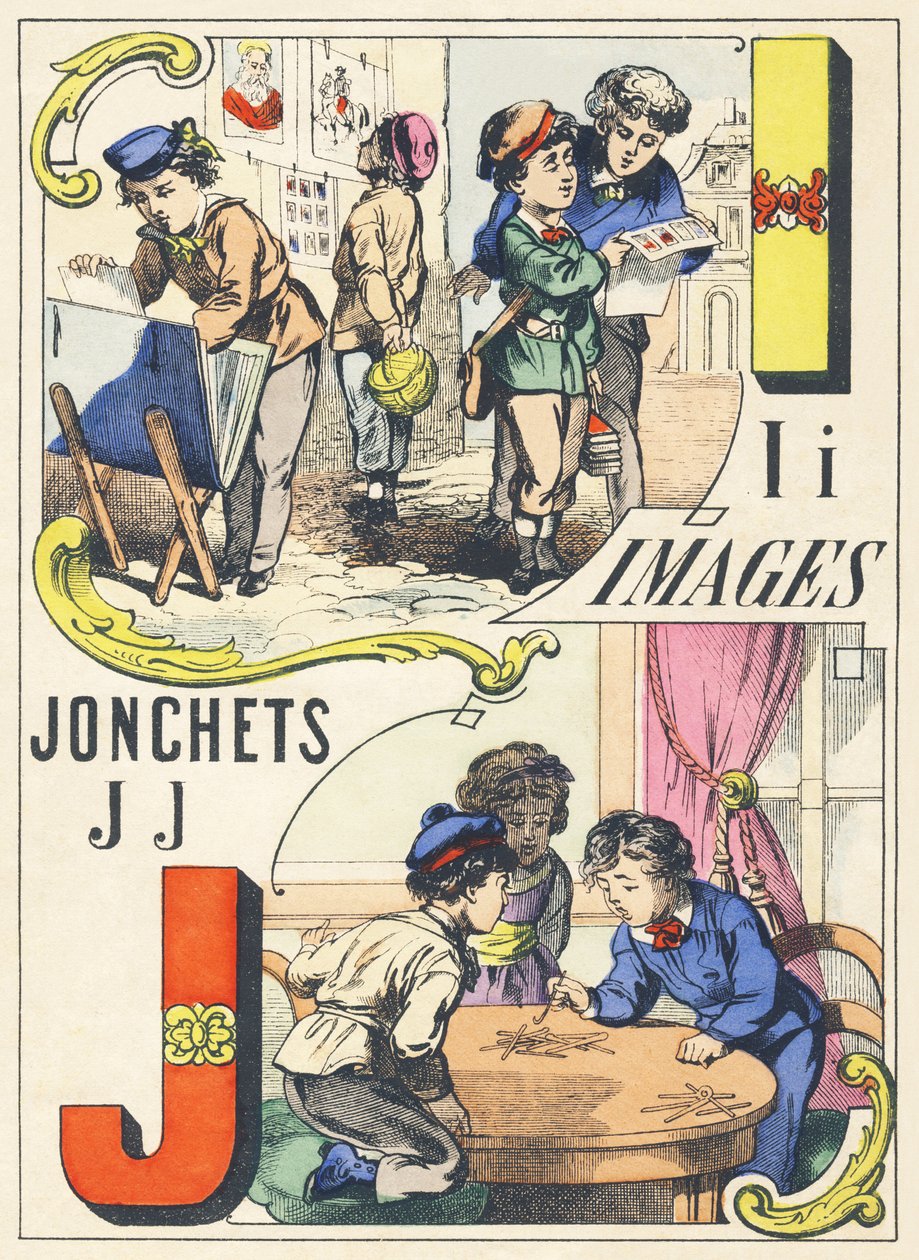I J : Bilder, Jonchets - Spiele-Alphabet, ca. 1890 (Illustration) von Unbekannt