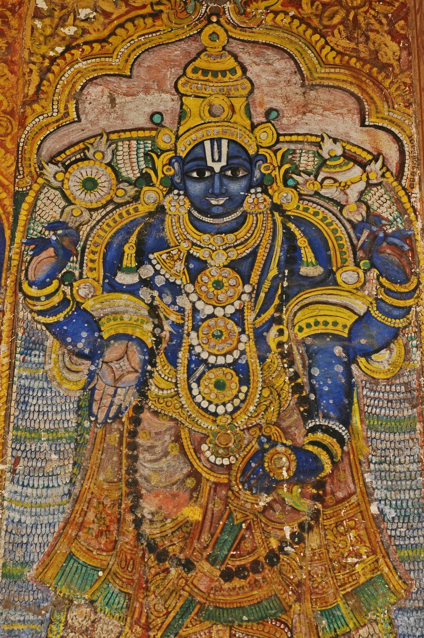 Indien, Tamil Nadu, Srirangam, Sri Ranganathasvami Hindu-Tempel (ursprünglich 10. Jahrhundert), Wandmalerei von Vishnu von Unbekannt