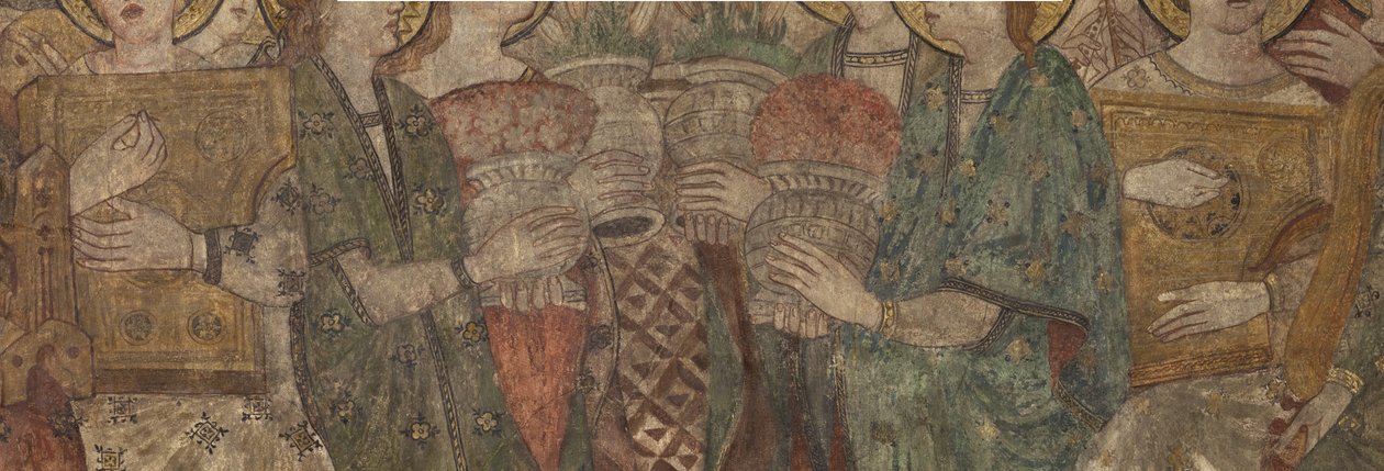 Innenansicht. Nordquerhaus. Altar (Altar der Wandmalereien). Original aus der Hauptkapelle. Wandmalereien (Fresko?). Detail. Ende 14. Jahrhundert. von Unbekannt