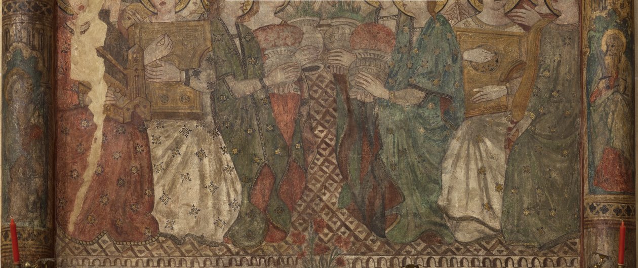 Innenraum. Nordquerhaus. Altar (Altar der Wandmalereien). Original aus der Hauptkapelle. Wandmalereien (Fresko?). (Detail) Ende 14. Jahrhundert von Unbekannt