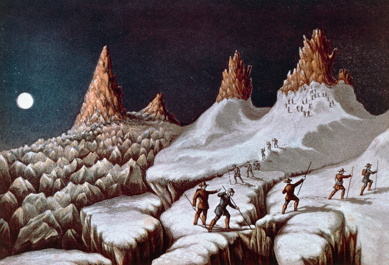 John MacGregors Aufstieg auf den Mont Blanc, Grands Mulets Route, Illustration aus Narrative of ascent to Mont Blanc von William M. Timlin