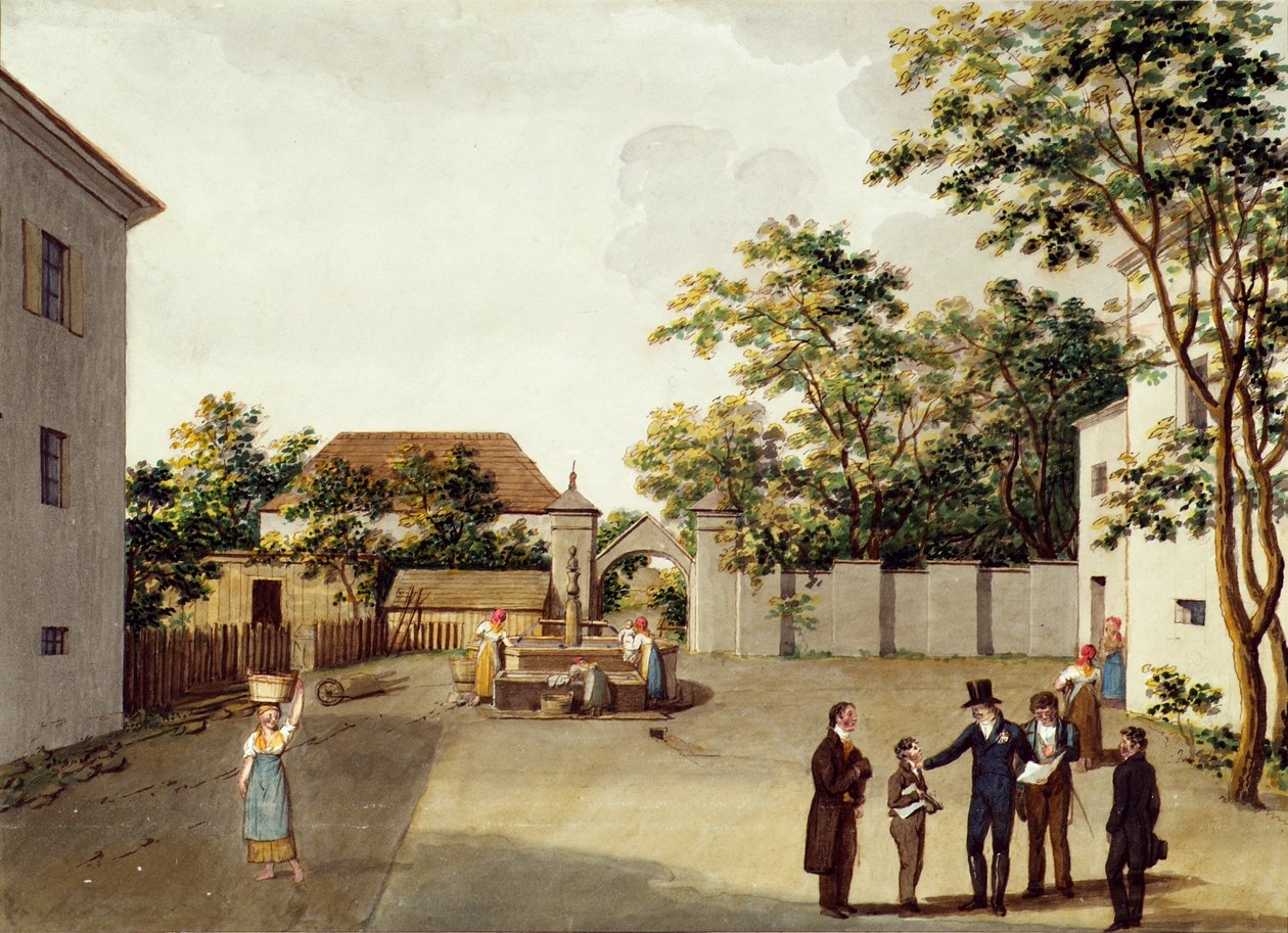 Kaiser Franz I. (II.) von Österreich im Schulhof zu Perchtoldsdorf von Unbekannter Künstler