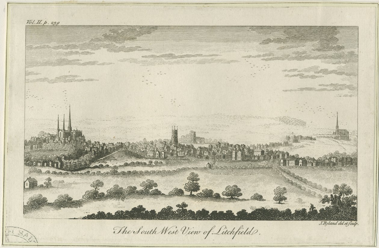 Lichfield - Südwestansicht: Radierung, nd [ca. 1764] von Unbekannt