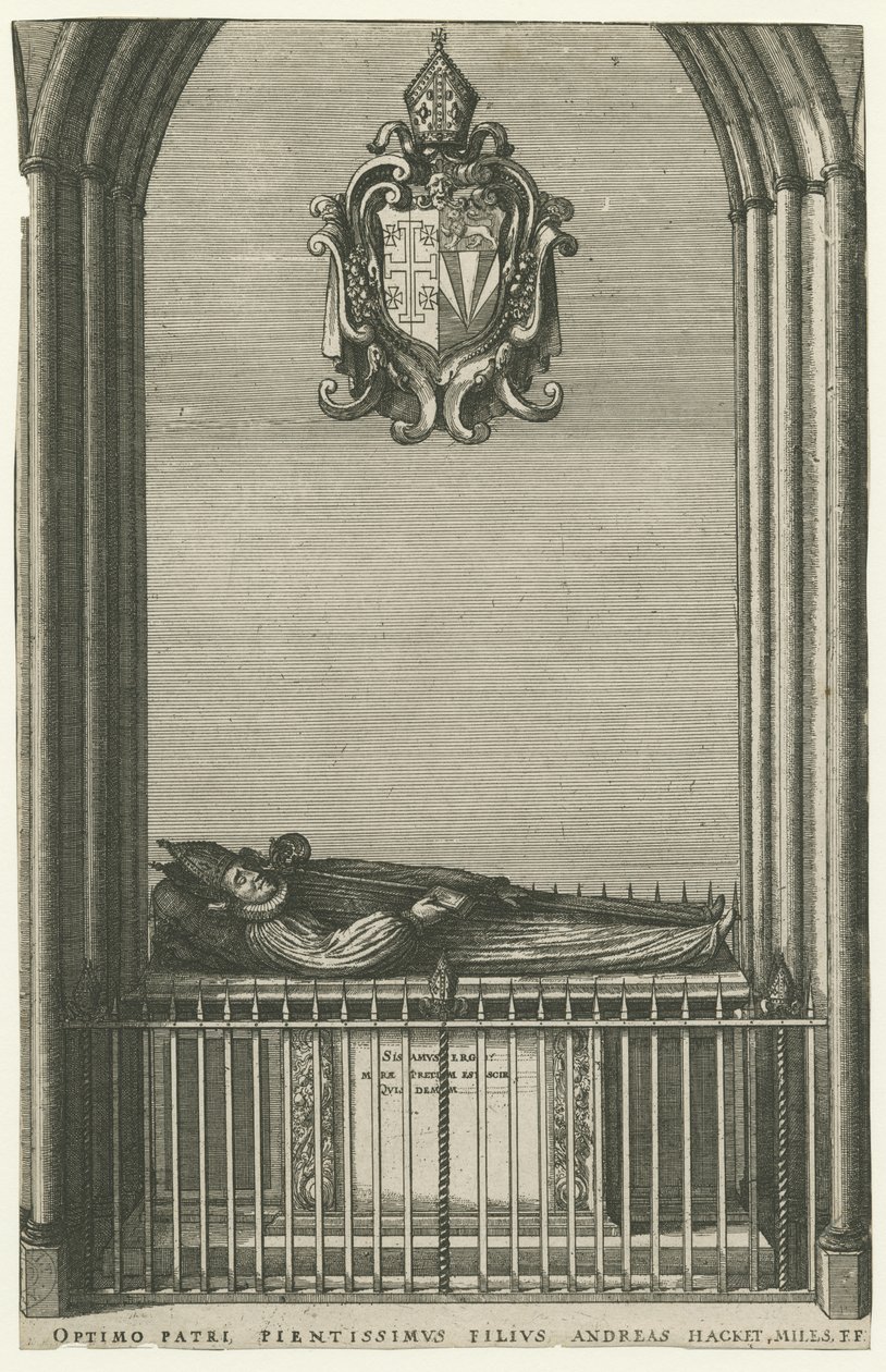 Lichfield Cathedral - Bischof Hacketts Denkmal: Gravur, undatiert [?spätes 17. Jahrhundert] von Unbekannt