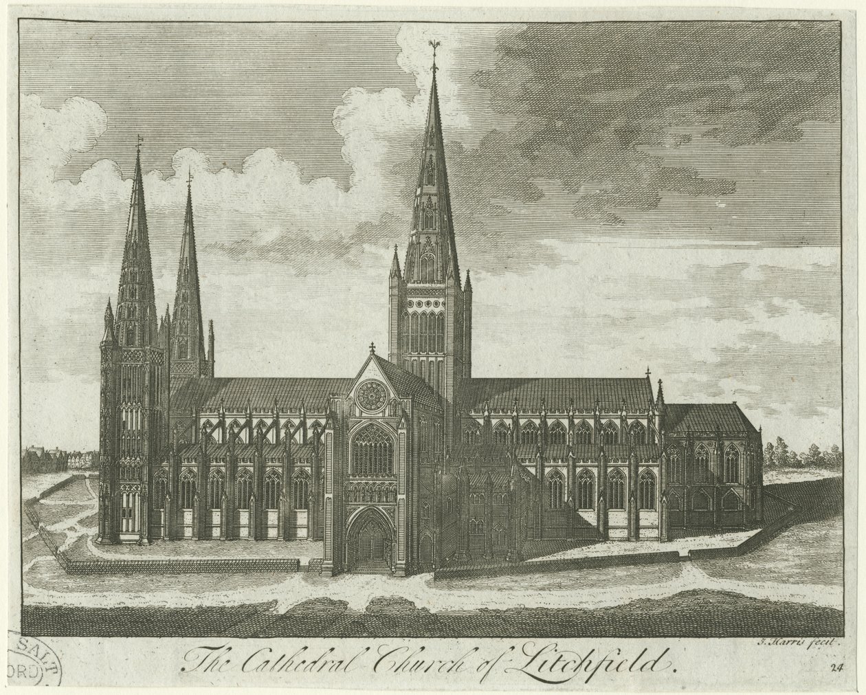 Lichfield Cathedral - Südansicht: Gravur, undatiert [?18. Jahrhundert] von Unbekannt