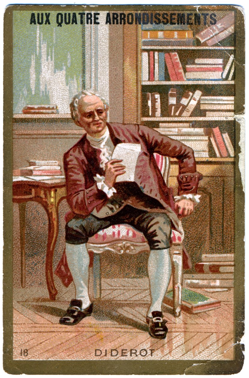 Literatur. Der französische Philosoph Denis Diderot. Bild aus dem Pariser Kaufhaus: Aux Quatre Arrondissements, Frankreich, ca. 1900 von Unbekannter Künstler