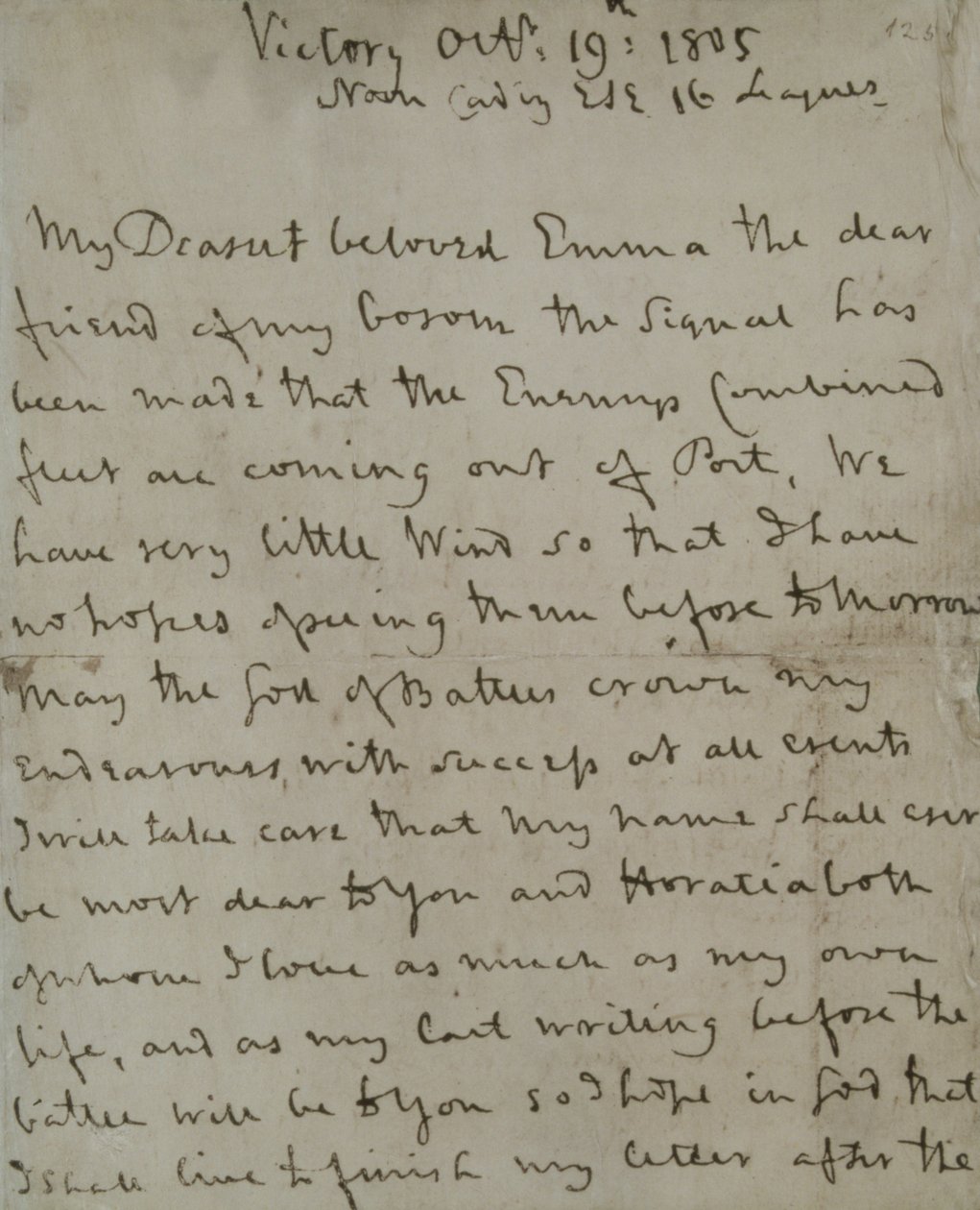 Lord Nelsons letzter Brief an Emma Hamilton, geschrieben von der 