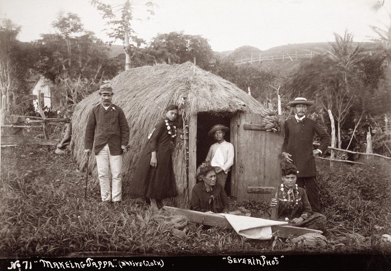 Herstellung von Tappa, einem einheimischen Stoff, ca. 1875 von Unbekannt
