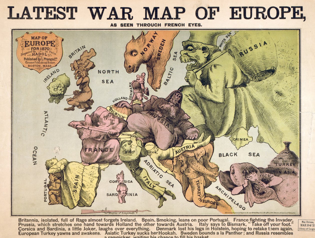 Karte von Europa, die die rivalisierenden Supermächte charakterisiert von Unbekannter Künstler