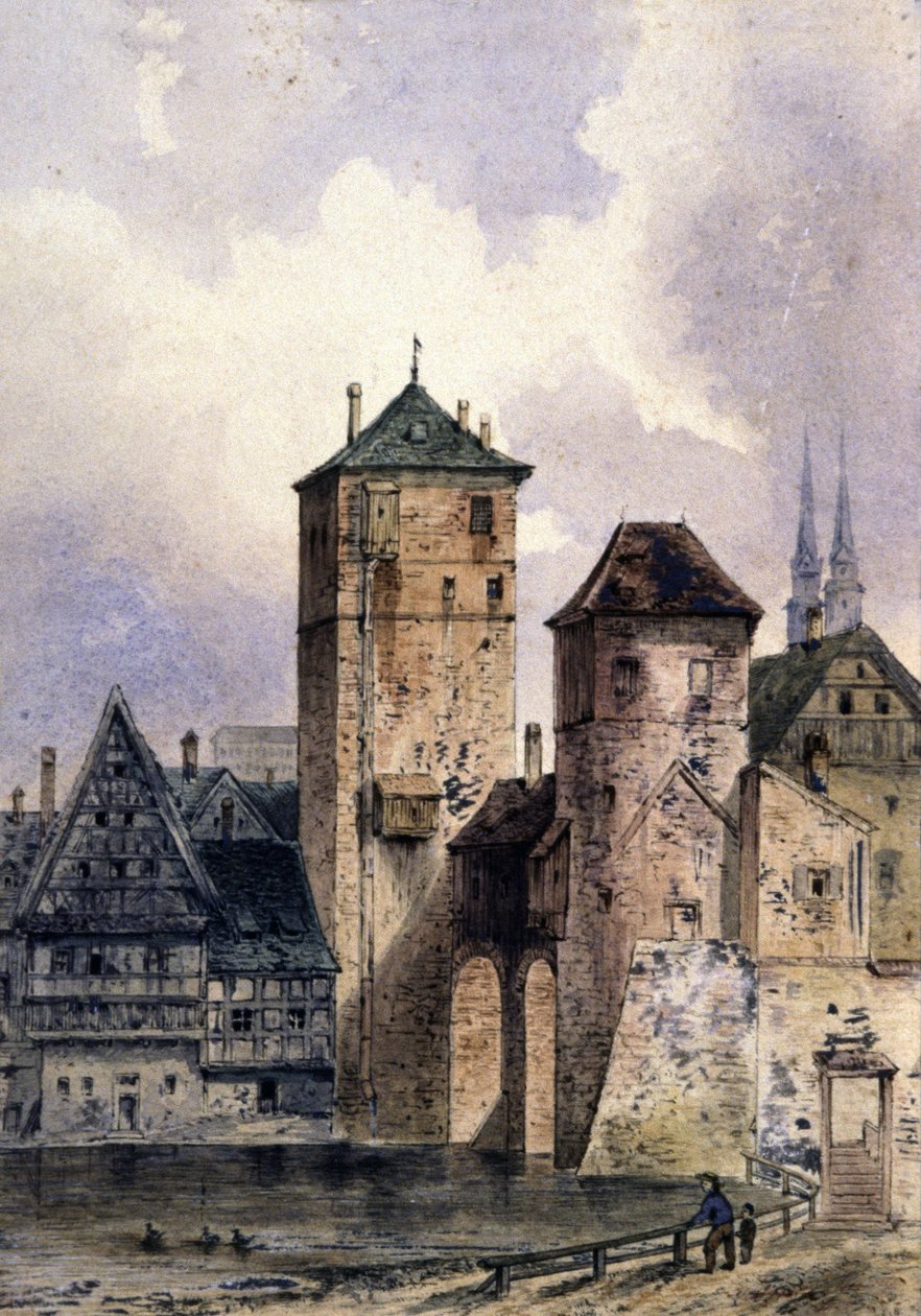 Mittelalterliche Stadt am Rhein, um 1850-1900 von Unbekannter Künstler