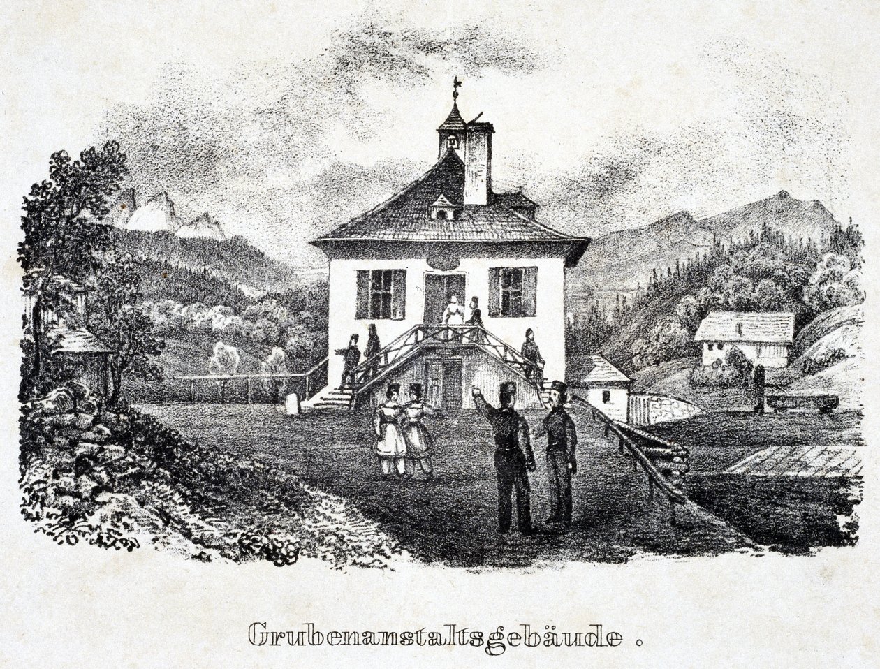 Salzbergwerk: das Gebäude des Bergbauunternehmens in Durrnberg, Österreich von Unbekannt