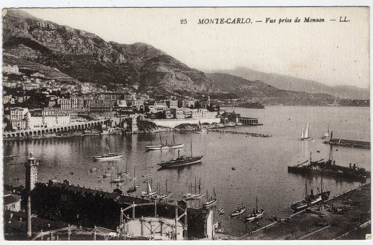 Monte Carlo (Monte-Carlo): Blick auf die Stadt von Monaco aus - Postkarte Ende 19. bis Anfang 20. Jahrhundert von William M. Timlin