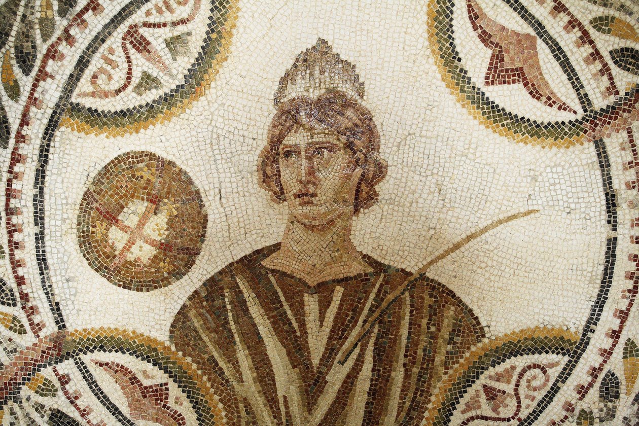 Mosaik: eine der neun Musen. Polymnia: religiöses und rhetorisches Lied (Detail). III Jh. n. Chr. / Museum von El Jem (Antikes Thysdrus) / Tunesien von Unbekannt