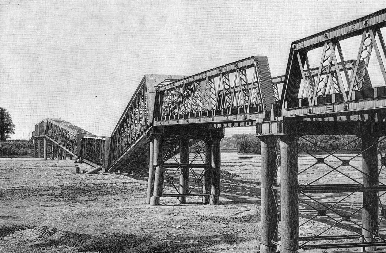 Nagara Gawa Eisenbahnbrücke nach dem Erdbeben in Japan am 23. Oktober von Unbekannt