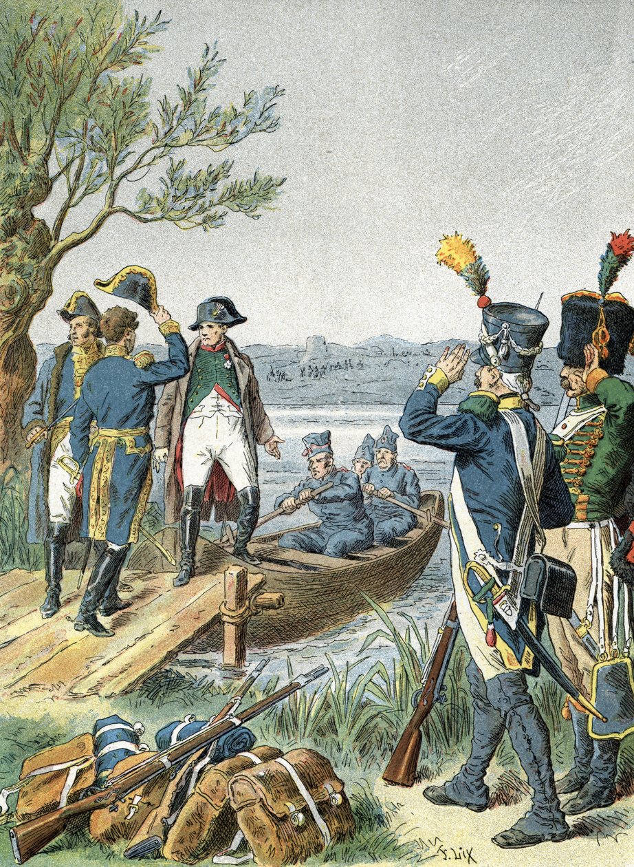 Napoleon I. auf der Insel Lobau mit André Massena (1809) von Unbekannter Künstler