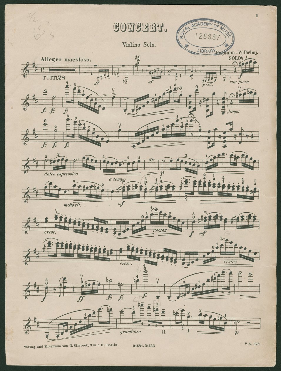 Paganini Violinkonzert Nr. 1, op. 6 von Unbekannter Künstler