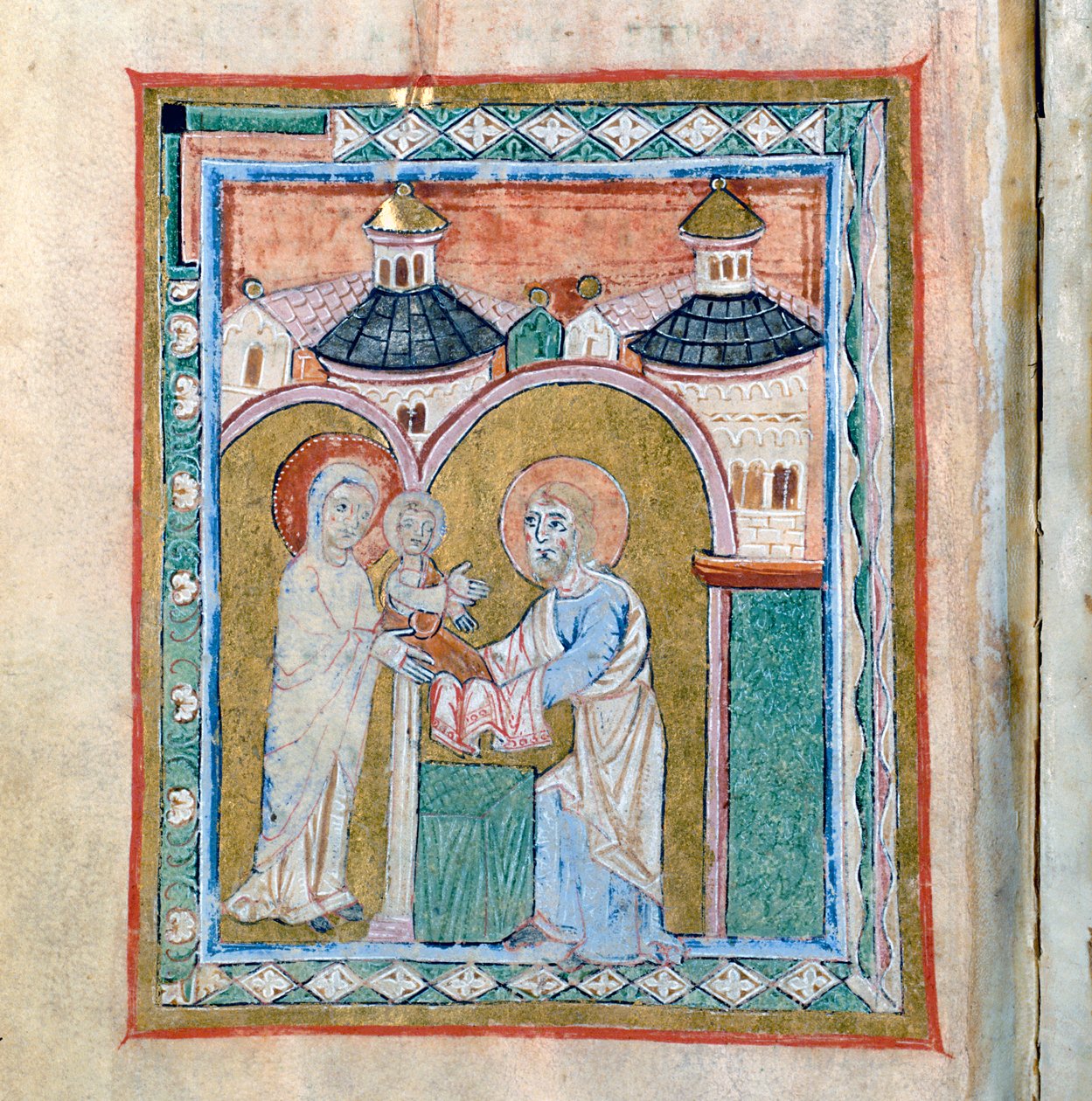 Seite eines Kodex, die die Darstellung im Tempel zeigt, Schatzkammer der Kathedrale von Vercelli von Unbekannt