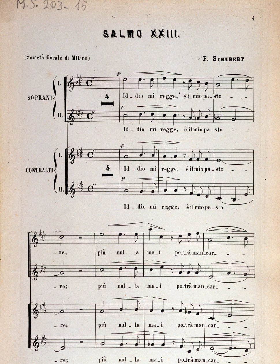 Seite der Partitur von Psalm 23, op 132, D 706 von Franz Schubert von Unbekannter Künstler