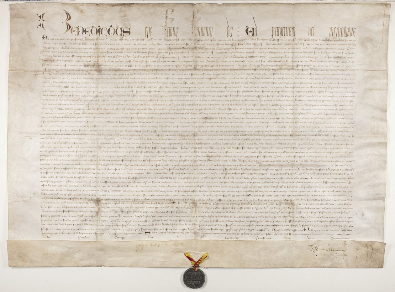 Päpstliche Bulle zur Bestätigung der Charta von Bischof Henry Wardlaw, recto von Unbekannt