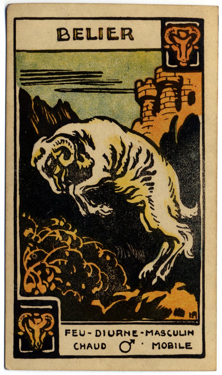 Paranormal. Astrologie. Widder (der Widder). Astrologische Karte aus: Le Tarot Astrologique, von Georges Muchery, Frankreich von Unbekannter Künstler