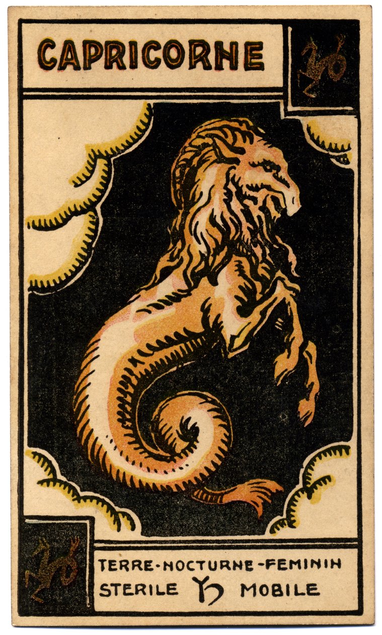 Paranormal. Astrologie. Steinbock (der Seeziege). Astrologische Karte aus: Le Tarot Astrologique, von Georges Muchery, Frankreich von Unbekannter Künstler