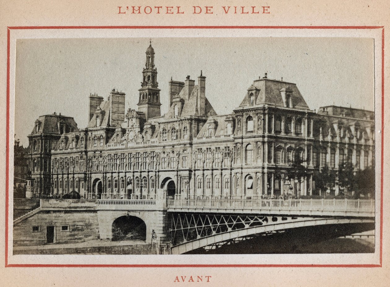 Pariser Kommune (1871): Blick auf das Hôtel de Ville in Paris vor dem Brand im Mai 1871. Fotografie von Pierre Pepetit. von Unbekannt