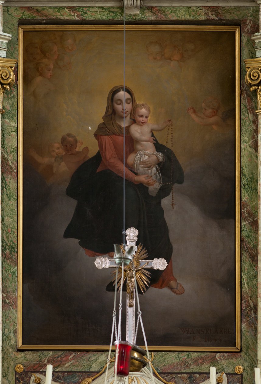 Sint-Machutuskerk Wannegem. Innenansicht. Der Hochaltar. Signiert Van Lanselaere 1844. von Unbekannter Künstler