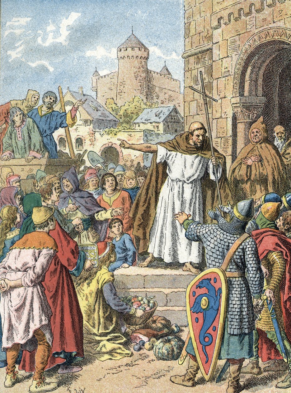 Peter der Einsiedler predigt den Kreuzzug mit dem Ruf „Gott will es!“ von Unbekannter Künstler
