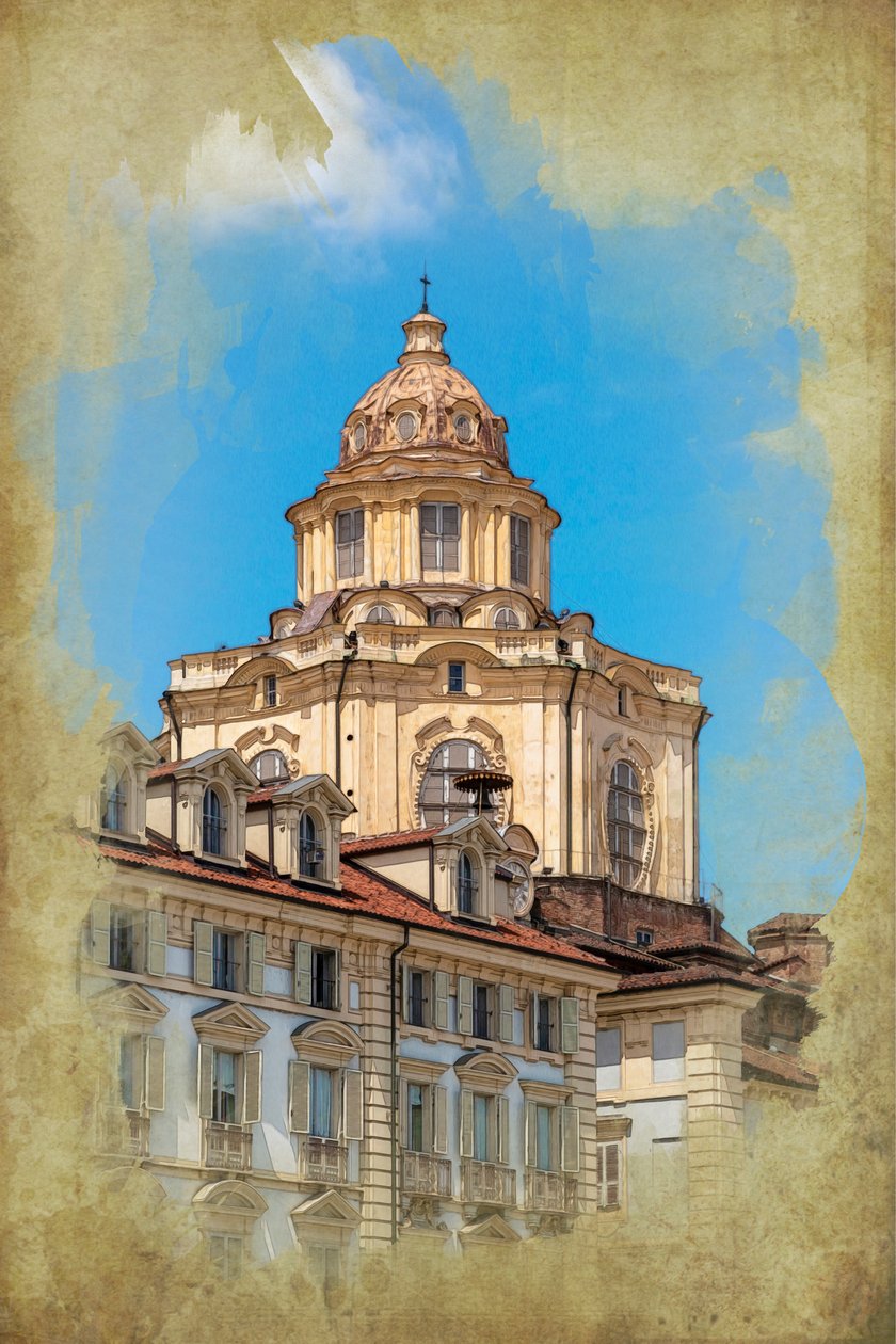 Piazza Castello: Kirche San Lorenzo, Turin, Piemont, Italien (manipuliertes Foto) von Unbekannt
