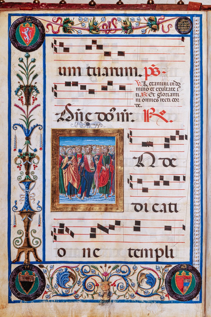 Piccolomini-Bibliothek: Chorbuch, cod. 26.R, ff. 29v mit „Christus und alle Heiligen“, von Giovanni di Taldo von Unbekannter Künstler